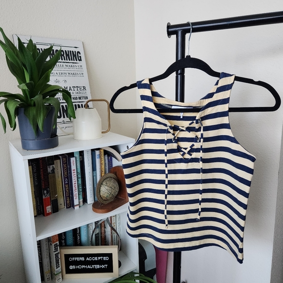 Frame Yellow Striped Lace Up Tank Top - Picture 2 of 5